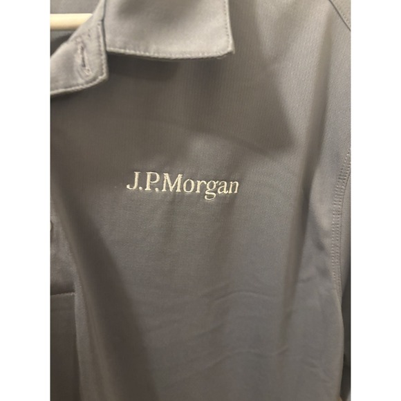 Nike JP Morgan Polo Shirt Men's Size Large Gray Golf Dri-Fit Embroidered Logo - Picture 2 of 4